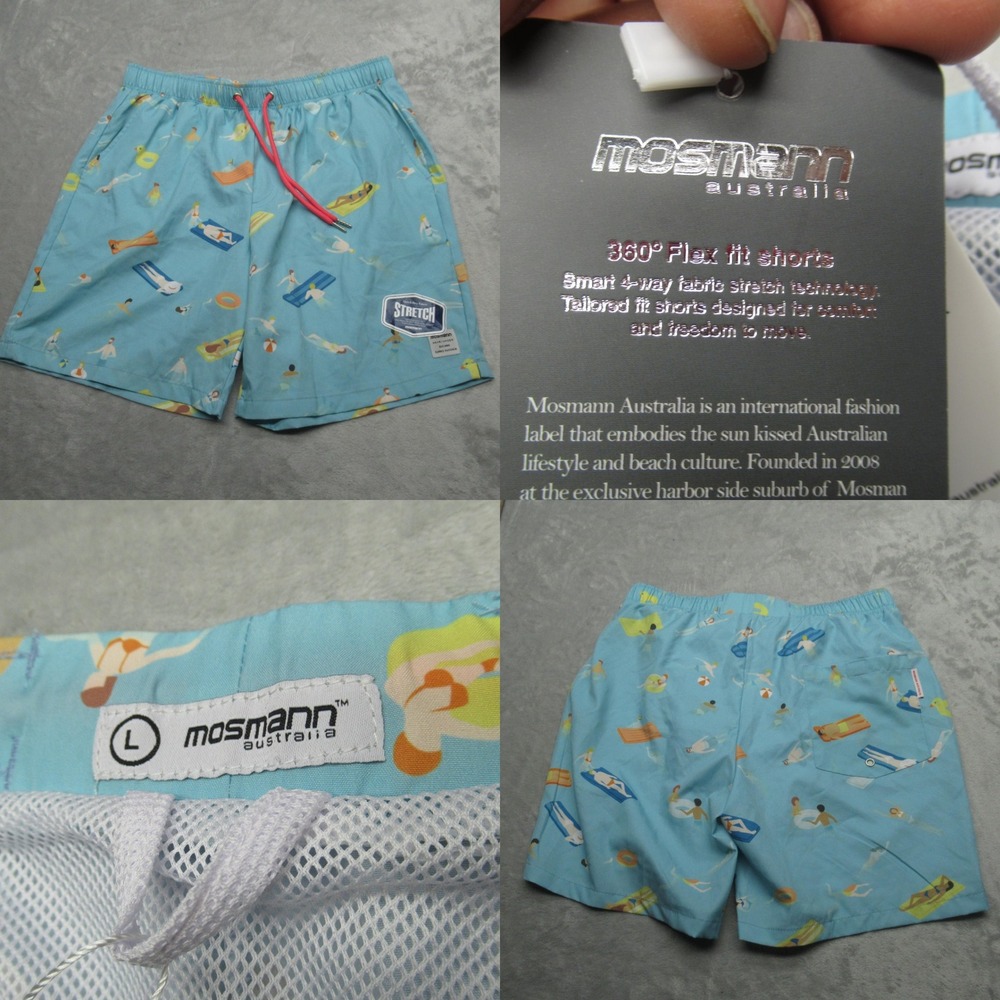 Mosmann Australia Swim Shorts Mens Large Blue AOP Lined Quick Dry Stretch‎ NEW